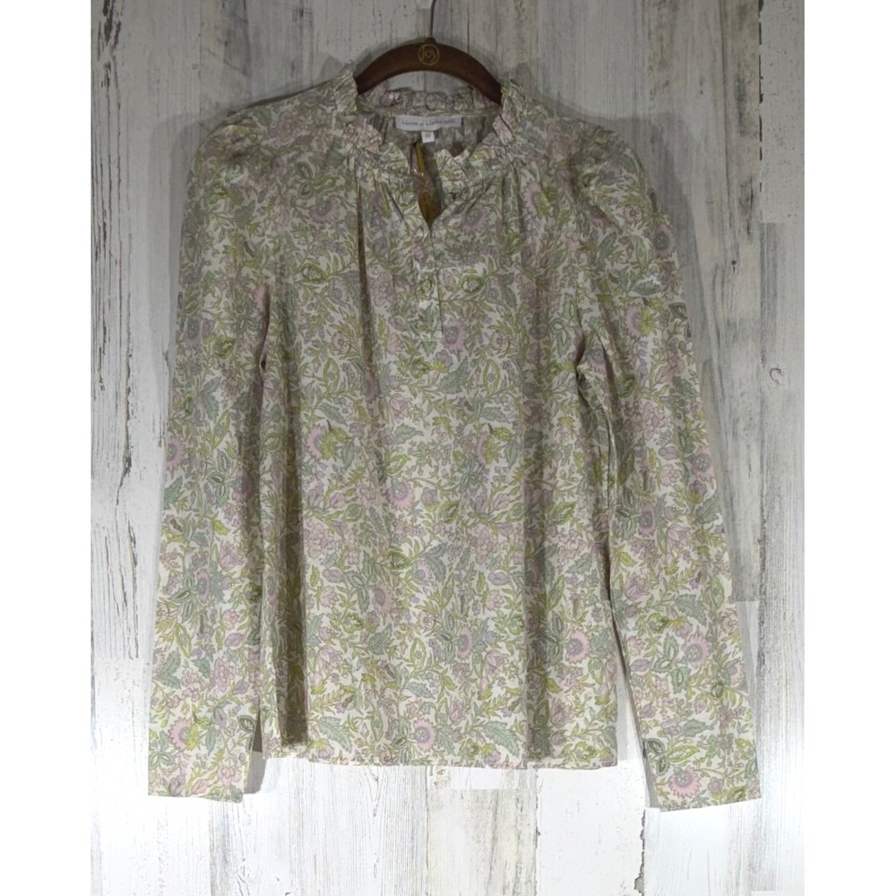 House of Harlow 1960 Josepha Blouse XS Pink Floral Ruffle Neck Puff Sleeve NEW